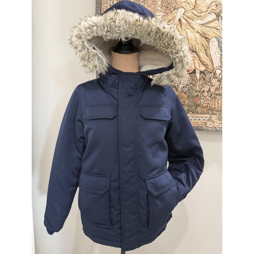 Abercrombie Kids Parka Coat Kids 11/12 Blue Faux Fur Hood Lined Winter Insulated